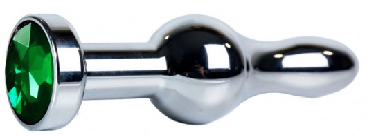 Серебристая каплевидная анальная пробка с зеленым кристаллом - 10,5 см. - Vandersex - купить с доставкой в Санкт-Петербурге