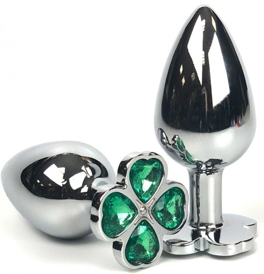 Серебристая анальная втулка с клевером из зеленых кристаллов - 8 см. - Vandersex - купить с доставкой в Санкт-Петербурге
