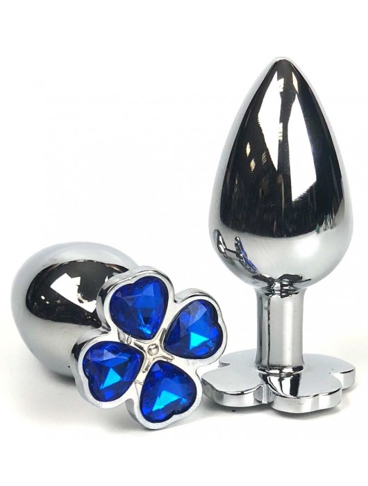 Серебристая анальная втулка с клевером из синих кристаллов - 9 см. - Vandersex - купить с доставкой в Санкт-Петербурге