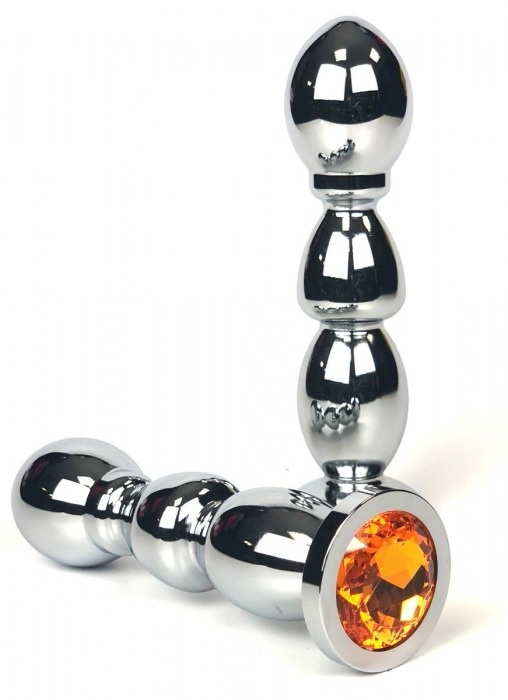 Серебристая анальная пробка-ёлочка с оранжевым кристаллом - 13 см. - Vandersex - купить с доставкой в Санкт-Петербурге
