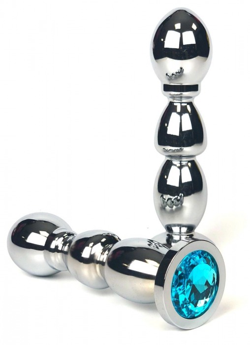 Серебристая анальная пробка-ёлочка с голубым кристаллом - 13 см. - Vandersex - купить с доставкой в Санкт-Петербурге