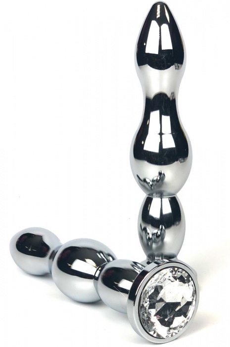 Серебристая коническая анальная пробка-ёлочка с прозрачным кристаллом - 13 см. - Vandersex - купить с доставкой в Санкт-Петербурге