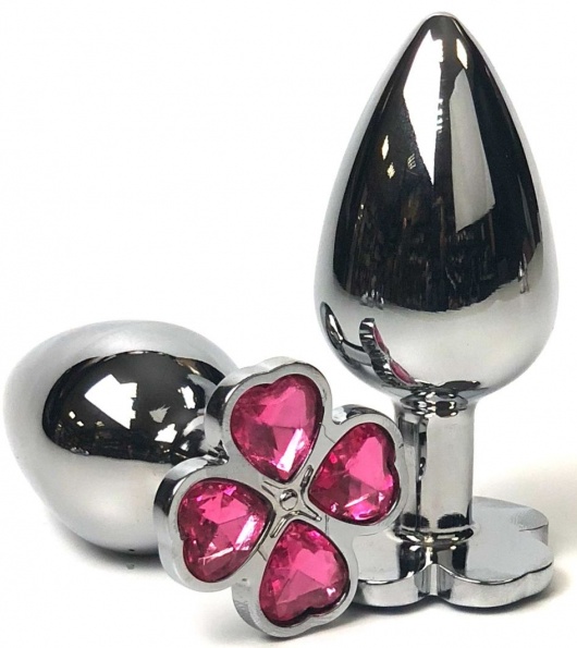 Серебристая анальная втулка с клевером из розовых кристаллов - 8 см. - Vandersex - купить с доставкой в Санкт-Петербурге