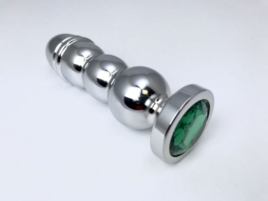 Серебристая закругленная анальная пробка-ёлочка с зеленым кристаллом - 13 см. - Vandersex - купить с доставкой в Санкт-Петербурге