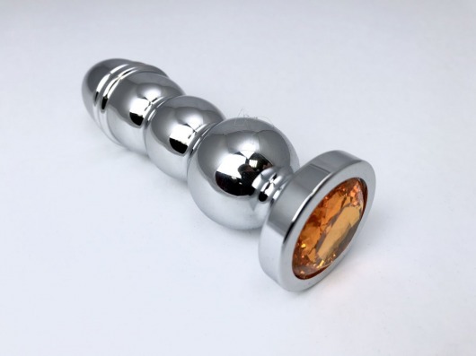 Серебристая закругленная анальная пробка-ёлочка с оранжевым кристаллом - 13 см. - Vandersex - купить с доставкой в Санкт-Петербурге