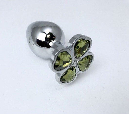 Серебристая анальная втулка с клевером из лаймовых кристаллов - 8 см. - Vandersex - купить с доставкой в Санкт-Петербурге