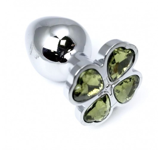 Серебристая анальная втулка с клевером из лаймовых кристаллов - 9 см. - Vandersex - купить с доставкой в Санкт-Петербурге