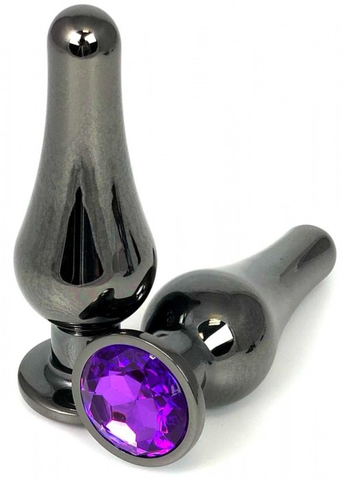 Черная удлиненная анальная пробка с фиолетовым кристаллом - 11,5 см. - Vandersex - купить с доставкой в Санкт-Петербурге