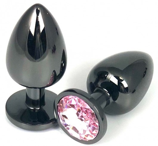 Черная металлическая анальная пробка с нежно-розовым стразом - 9 см. - Vandersex - купить с доставкой в Санкт-Петербурге