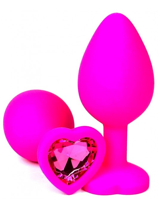 Розовая силиконовая пробка с розовым кристаллом-сердцем - 10,5 см. - Vandersex - купить с доставкой в Санкт-Петербурге