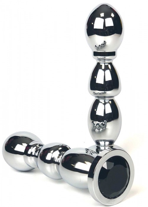 Серебристая закругленная анальная пробка-ёлочка с черным кристаллом - 13 см. - Vandersex - купить с доставкой в Санкт-Петербурге