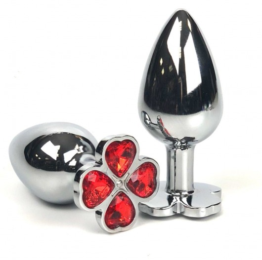 Серебристая анальная втулка с клевером из красных кристаллов - 6,5 см. - Vandersex - купить с доставкой в Санкт-Петербурге