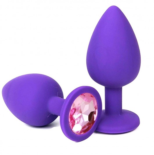 Фиолетовая анальная пробка с розовым стразом - 6,8 см. - Vandersex - купить с доставкой в Санкт-Петербурге
