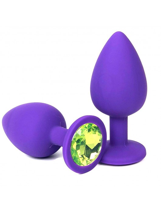 Фиолетовая анальная пробка с лаймовым стразом - 6,8 см. - Vandersex - купить с доставкой в Санкт-Петербурге