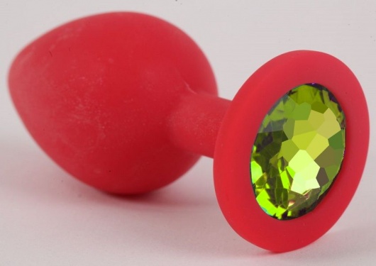 Красная силиконовая анальная пробка с лаймовым стразом - 8 см. - Vandersex - купить с доставкой в Санкт-Петербурге