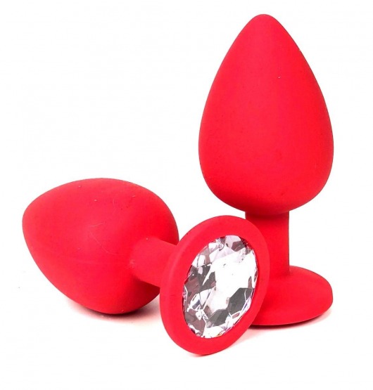 Красная силиконовая анальная пробка с прозрачным стразом - 9,2 см. - Vandersex - купить с доставкой в Санкт-Петербурге