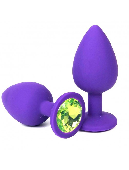 Фиолетовая анальная пробка с лаймовым стразом - 9,2 см. - Vandersex - купить с доставкой в Санкт-Петербурге