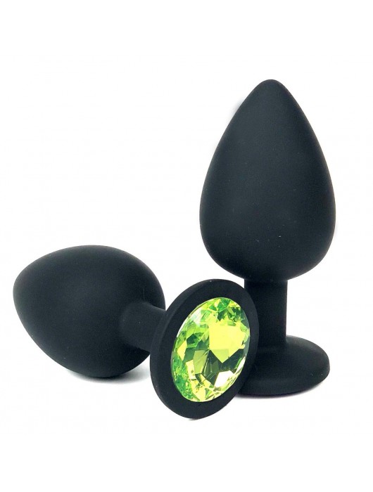 Черная силиконовая анальная пробка с лаймовым стразом - 9,2 см. - Vandersex - купить с доставкой в Санкт-Петербурге
