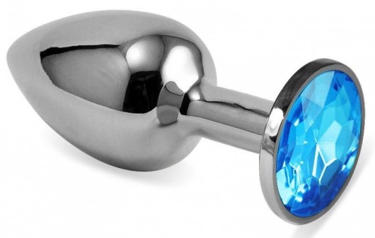 Серебристая гладкая анальная пробка с голубым кристаллом - 9 см. - Vandersex - купить с доставкой в Санкт-Петербурге