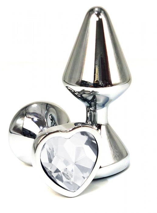 Серебристая анальная пробка с прозрачным стразом-сердцем - 8 см. - Vandersex - купить с доставкой в Санкт-Петербурге
