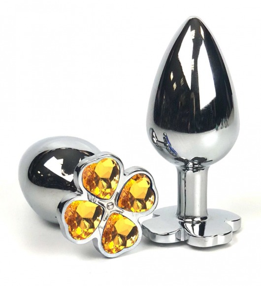 Серебристая анальная втулка с клевером из оранжевых кристаллов - 6,5 см. - Vandersex - купить с доставкой в Санкт-Петербурге