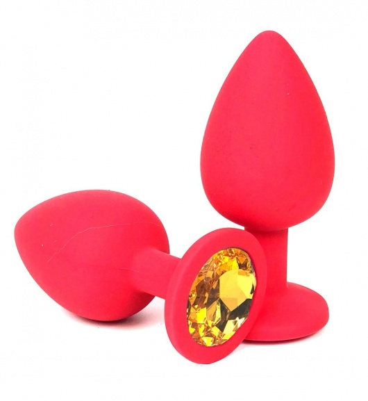 Красная силиконовая анальная пробка с оранжевым стразом - 9,2 см. - Vandersex - купить с доставкой в Санкт-Петербурге