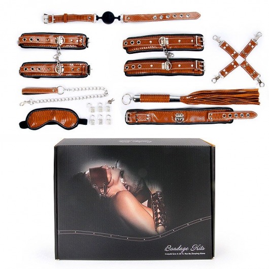 Стильный большой набор БДСМ: маска, ошейник, кляп, фиксатор, наручники, оковы, плеть - Bior toys - купить с доставкой в Санкт-Петербурге