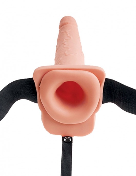 Телесный полый страпон с имитацией эякуляции 7.5  Hollow Squirting Strap-On with Balls Flesh - 21,6 см. - Pipedream - купить с доставкой в Санкт-Петербурге