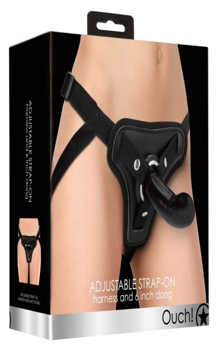 Черный страпон Adjustable 6 Strap-on - 17 см. - Shots Media BV - купить с доставкой в Санкт-Петербурге