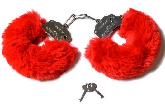 Шикарные наручники с пушистым красным мехом - Le Frivole - купить с доставкой в Санкт-Петербурге