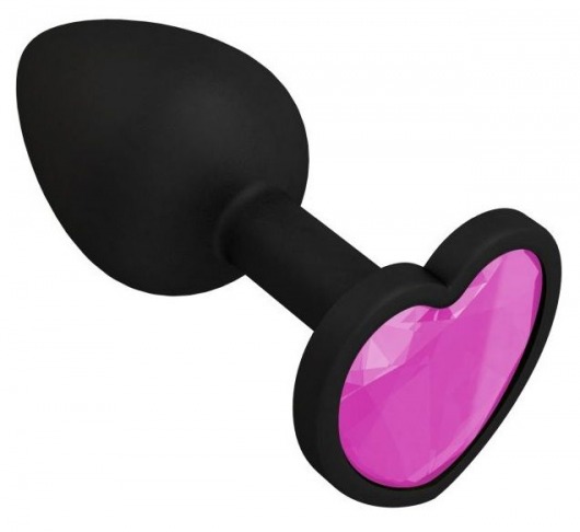 Черная силиконовая пробка с розовым кристаллом - 7,3 см. - Джага-Джага - купить с доставкой в Санкт-Петербурге