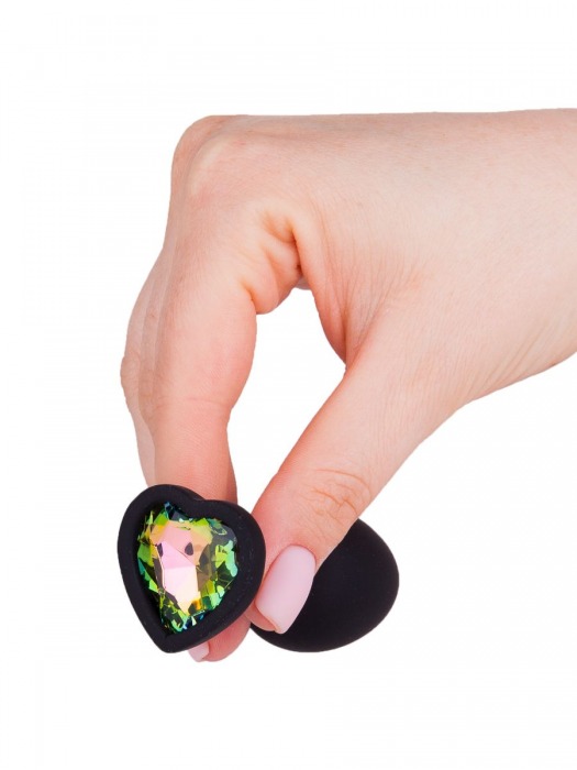 Черная силиконовая пробка с радужным кристаллом - 7,3 см. - Джага-Джага - купить с доставкой в Санкт-Петербурге