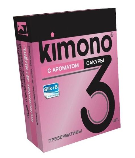 Презервативы KIMONO с ароматом сакуры - 3 шт. - Kimono - купить с доставкой в Санкт-Петербурге