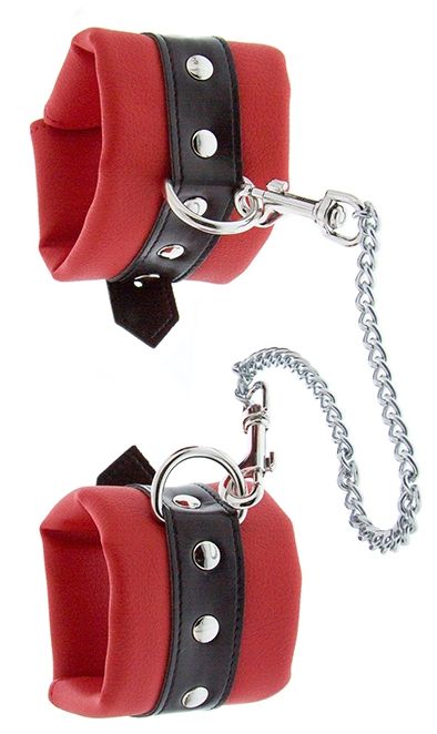 Красно-чёрные наручники на металлической цепочке - Blush Novelties - купить с доставкой в Санкт-Петербурге