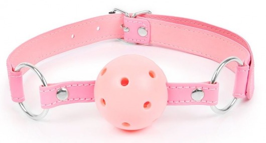 Розовый кляп-шарик на регулируемом ремешке с кольцами - Bior toys - купить с доставкой в Санкт-Петербурге