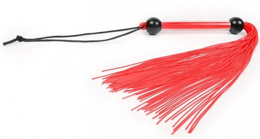 Красная многохвостая плеть с черными шариками на рукояти - 35 см. - Bior toys - купить с доставкой в Санкт-Петербурге