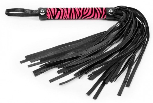 Черная многохвостовая плеть с круглой розовой ручкой-зеброй - 39 см. - Bior toys - купить с доставкой в Санкт-Петербурге