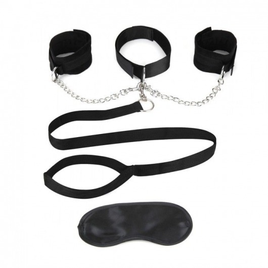 Чёрный ошейник с наручниками и поводком Collar Cuffs   Leash Set - Lux Fetish - купить с доставкой в Санкт-Петербурге