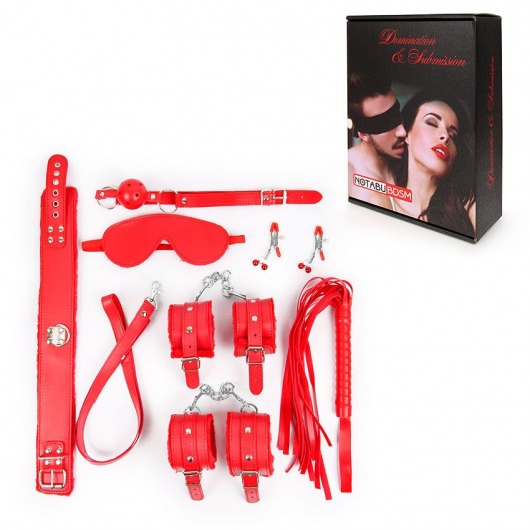 Большой набор БДСМ в красном цвете: маска, кляп, зажимы, плётка, ошейник, наручники, оковы - Bior toys - купить с доставкой в Санкт-Петербурге