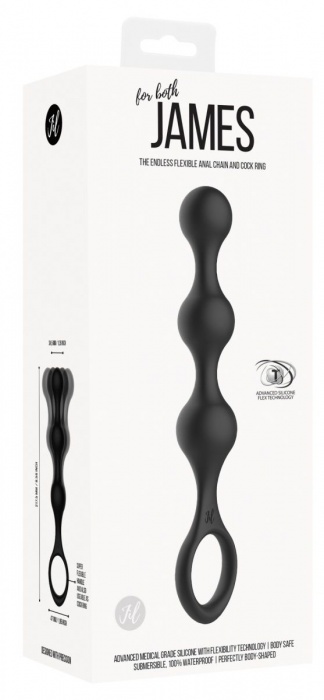 Черная насадка на пенис для двойной стимуляции James - 21 см. - Shots Media BV - купить с доставкой в Санкт-Петербурге