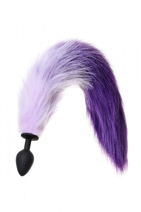 Черная анальная втулка с фиолетово-белым хвостиком - размер M - POPO Pleasure
