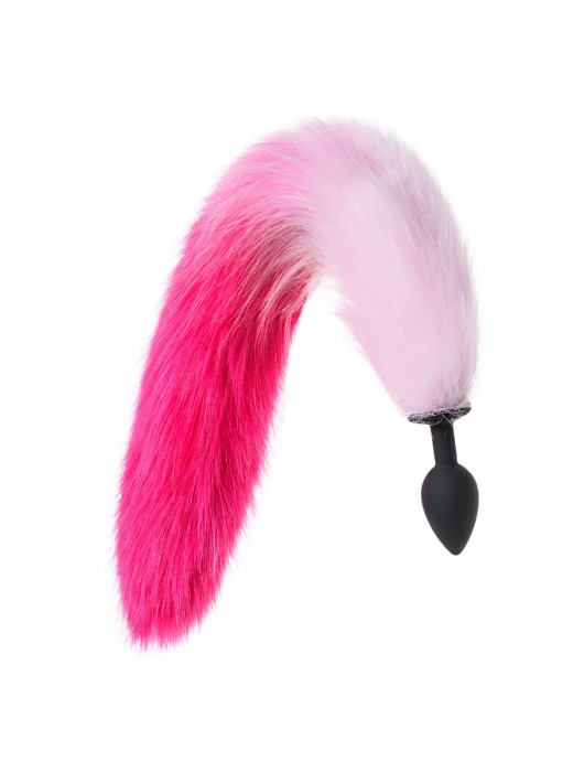 Черная анальная втулка с бело-розовым хвостиком - размер S - POPO Pleasure