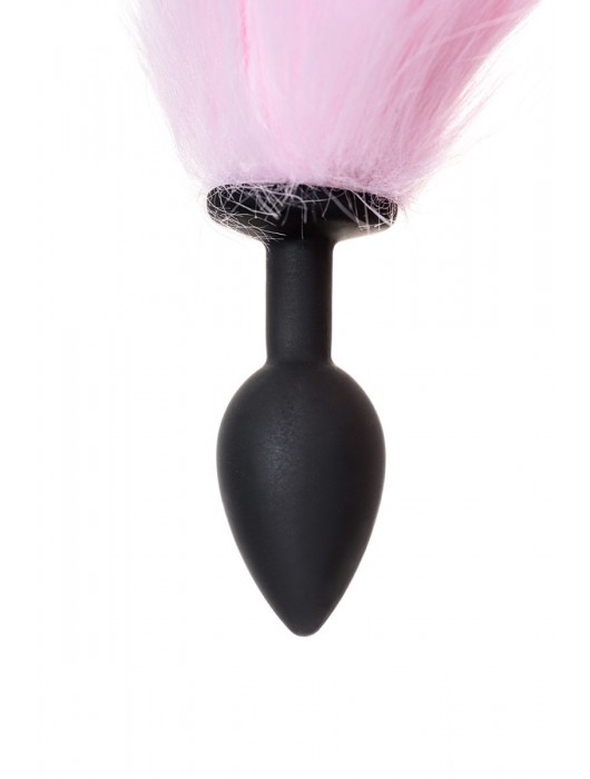 Черная анальная втулка с бело-розовым хвостиком - размер S - POPO Pleasure