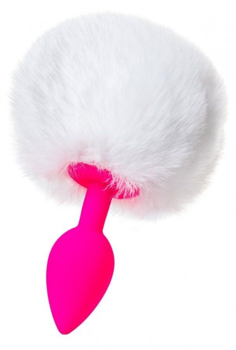 Розовая анальная втулка Sweet bunny с белым пушистым хвостиком - ToyFa