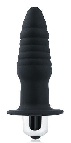 Черная ребристая вибровтулка с ограничителем - 7 см. - Sex Expert