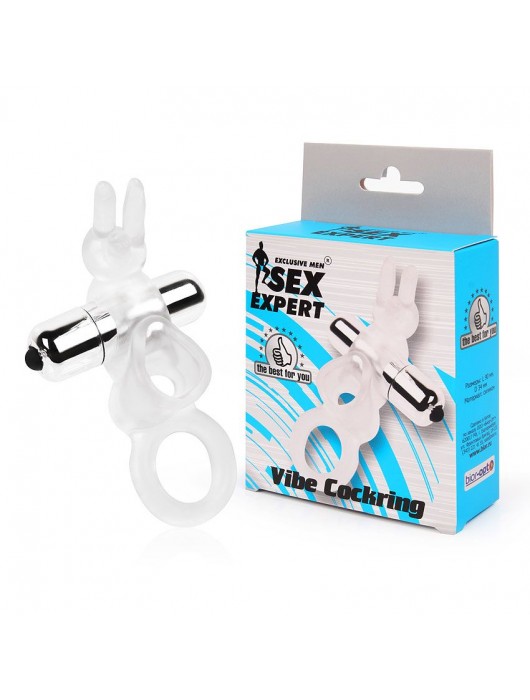 Прозрачное эрекционное виброкольцо с усиками - Sex Expert - в Санкт-Петербурге купить с доставкой