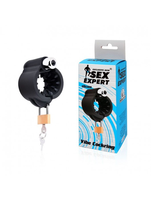 Черная эрекционная вибронасадка на пенис с ключиком - Bior toys - в Санкт-Петербурге купить с доставкой