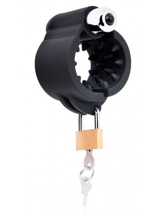 Черная эрекционная вибронасадка на пенис с ключиком - Bior toys - в Санкт-Петербурге купить с доставкой