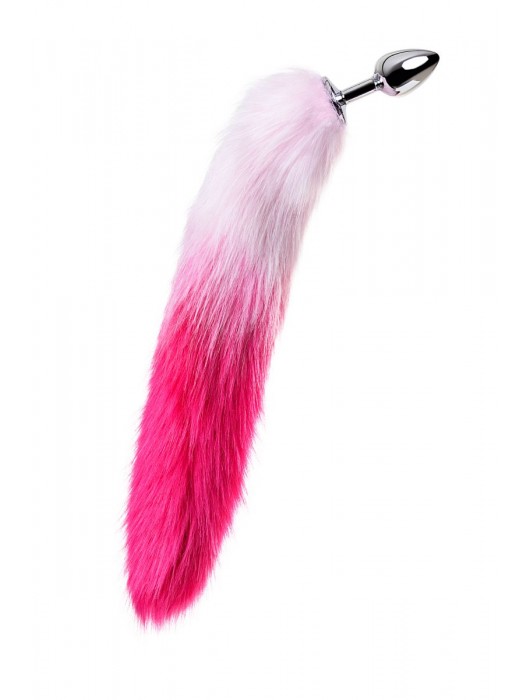 Серебристая анальная втулка с бело-розовым хвостом - размер S - ToyFa - купить с доставкой в Санкт-Петербурге