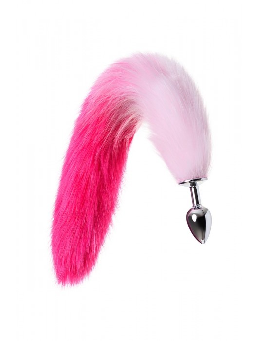 Серебристая анальная втулка с бело-розовым хвостом - размер S - ToyFa - купить с доставкой в Санкт-Петербурге